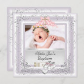 ベビーガール《キリスト教》洗礼式や命名式バプティスホワイトピンク 案内状 (正面/裏面)