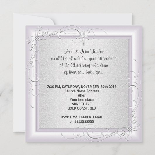 ベビーガール《キリスト教》洗礼式や命名式バプティスホワイトピンク 案内状 (裏面)
