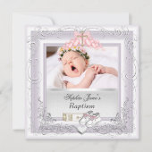 ベビーガール《キリスト教》洗礼式や命名式バプティスホワイトピンク 案内状 (正面)