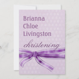 ベビーガール《キリスト教》洗礼式や命名式パープルダマスクメタリック 招待状