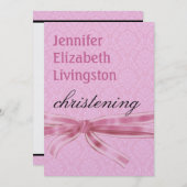 ベビーガール《キリスト教》洗礼式や命名式パープルピンクダマスクメタリック 招待状 (正面/裏面)