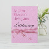 ベビーガール《キリスト教》洗礼式や命名式パープルピンクダマスクメタリック 招待状 (スタンド正面)