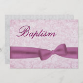 ベビーガール《キリスト教》洗礼式や命名式ピンクダマスクメタリック 招待状 (正面/裏面)