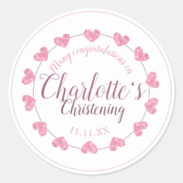 ベビーガール《キリスト教》洗礼式や命名式ピンク&ホワイトハートギフト ラウンドシール
