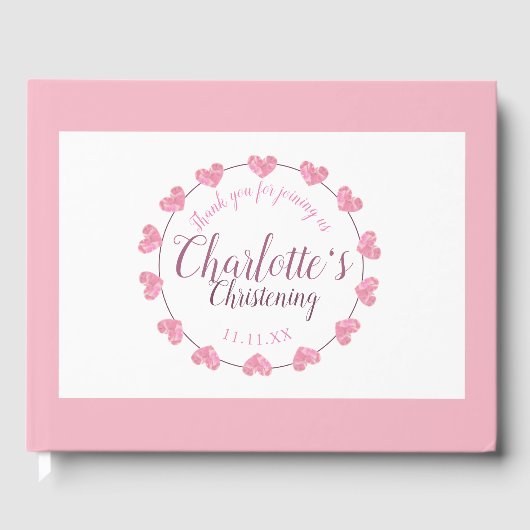 ベビーガール《キリスト教》洗礼式や命名式ピンク&ホワイトパーソナライズされた ゲストブック (正面)