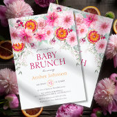 ベビーガール シトラスとピンクの花のベビーシャワー 招待状
