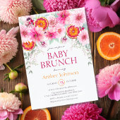 ベビーガール シトラスとピンクの花のベビーシャワー 招待状