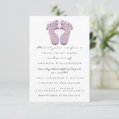 ベビーガール シャワー 足 白 ミニマリズム 招待状 (スタンド正面)