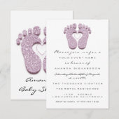 ベビーガール シャワー 足 白 ミニマリズム 招待状 (正面/裏面)