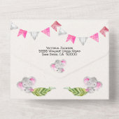 ベビーガール ジャングル エレファント ベビーシャワー オールインワン招待状 (裏面)