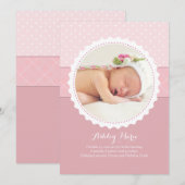 ベビーガール スカロップフレーム フォト 出生発表 案内状 (正面/裏面)