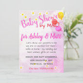 ベビーガール デイジー 風船 ピンク  ベビーシャワー 招待状 (スタンド正面)