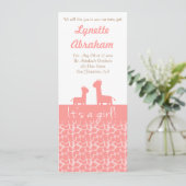 ベビーガール - ピンクのキリン シルエット＆プリント 招待状 (スタンド正面)