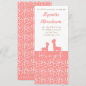 ベビーガール - ピンクのキリン シルエット＆プリント 招待状 (正面/裏面)