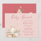 ベビーガール ピンク スクリプト おしゃれ エレガント ベビー 招待状 (正面/裏面)