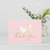 ベビーガール ピンク ストーク ゴールドスター スクリプト サンクス サンキューカード (スタンド正面)