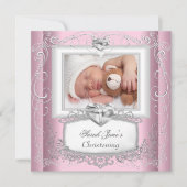 ベビーガール ピンク 洗礼 命名式 十字架 白 招待状 (正面)