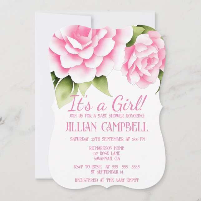 ベビーガール フラワーパワー シャワー招待状 (正面)