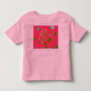 ベビーガール フラワー＆バタフライ アート トドラーTシャツ