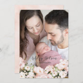 ベビーガール ブッシュ＆ホワイト 新生児 誕生発表 招待状 (正面/裏面)