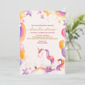 ベビーガール ユニコーン ゴールドグリッター ベビーシャワー 招待状 (スタンド正面)
