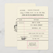 ベビーガール ヴィンテージ 図書館のカード 本のシャワー 招待状 (正面/裏面)