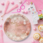 ベビーガール《写真》ぼけ味スパークルトゥインクルライツパステルピンク ペーパープレート (パーティー)