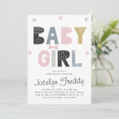 ベビーガール |女の子ルールニュートラル色ベビーシャワー 招待状 (スタンド正面)