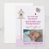 ベビーガール 鳥の巣 フォト 出生発表 案内状 (正面/裏面)