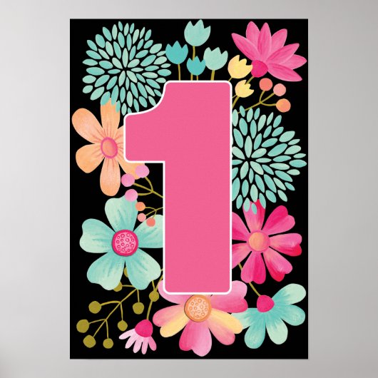 ベビーガール 1歳の誕生日 ナンバーワン アートプリント ポスター (正面)