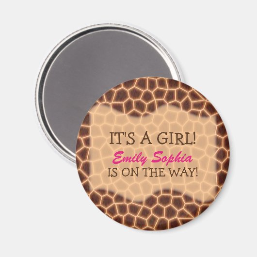 ベビーガール – Giraffeをテーマにしたベビーシャワー マグネット (正面/裏面)