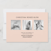 ベビーガールB/Wフォトコラージピーチモダン誕生 案内状 (正面)