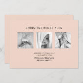 ベビーガールB/Wフォトコラージピーチモダン誕生 案内状 (正面/裏面)