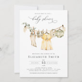 ベビーガールBoho緑素朴の赤ちゃんシャワー 招待状 (正面)