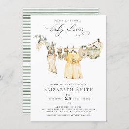 ベビーガールBoho緑素朴の赤ちゃんシャワー 招待状