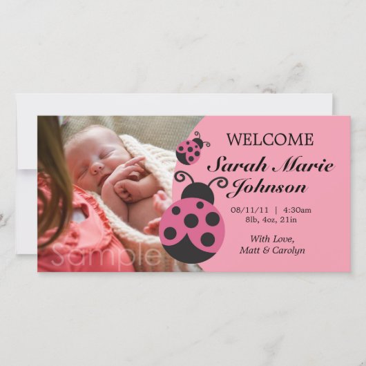 ベビーガールLadybug誕生のお知らせ 案内状 (正面)