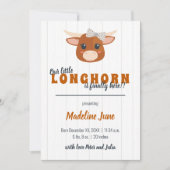 ベビーガールLonghornバーンドオレンジバーティカル誕生 案内状 (正面)