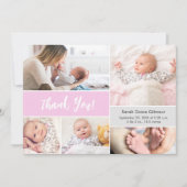 ベビーガールPink Grayカスタムフォトコラージュ サンキューカード (正面)