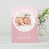 ベビーガールScallopedフレーム写真の誕生のお知らせ 案内状 (スタンド正面)