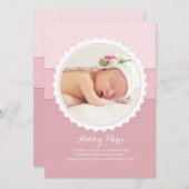 ベビーガールScallopedフレーム写真の誕生のお知らせ 案内状 (正面/裏面)