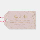 ベビーガールSip N Seeピンク&金ゴールドスターズメッセージカード ギフトタグ (裏面横)