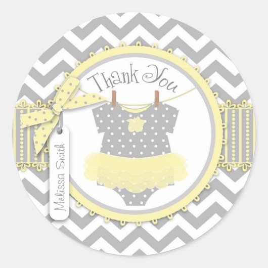 ベビーガールTutuシェブロンプリントサンキューラベル ラウンドシール (正面)