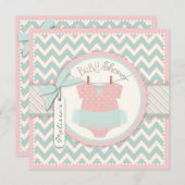ベビーガールTutuシェブロンプリントベビーシャワー 招待状 (正面/裏面)