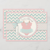 ベビーガールTutuシェブロンプリントベビーシャワー 招待状 (正面/裏面)