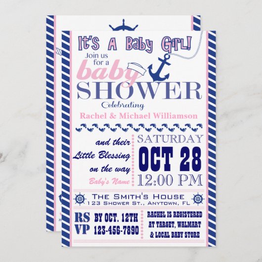 ベビーガー航海のルベビーシャワー招待状 招待状 (正面/裏面)