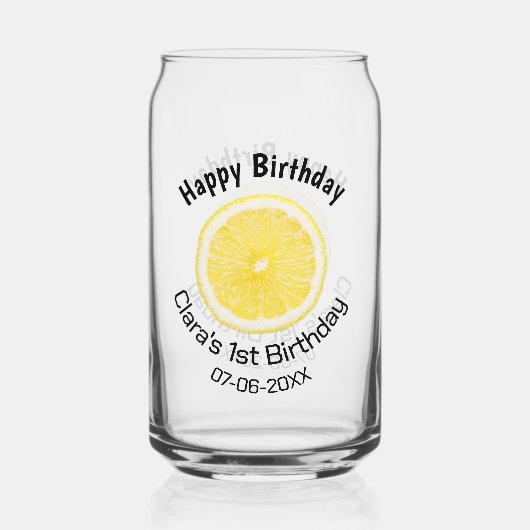 ベビーキッズ1stバースデーレモンスライス名前を追加する日付m ガラス缶 (正面)