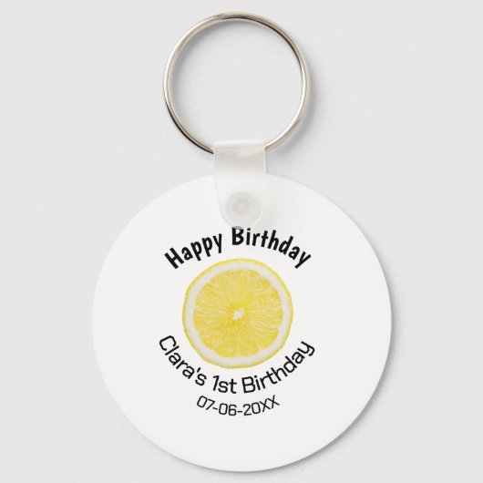 ベビーキッズ1stバースデーレモンスライス名前を追加する日付m キーホルダー (正面)