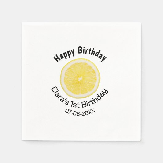 ベビーキッズ1stバースデーレモンスライス名前を追加する日付m スタンダードカクテルナプキン (正面)