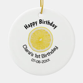ベビーキッズ1stバースデーレモンスライス名前を追加する日付m セラミックオーナメント