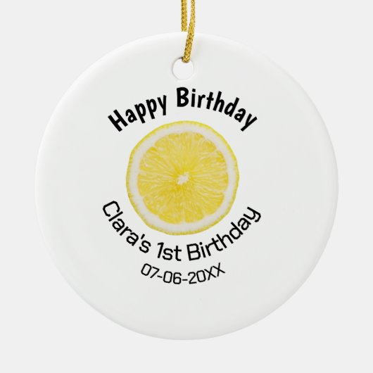 ベビーキッズ1stバースデーレモンスライス名前を追加する日付m セラミックオーナメント (正面)